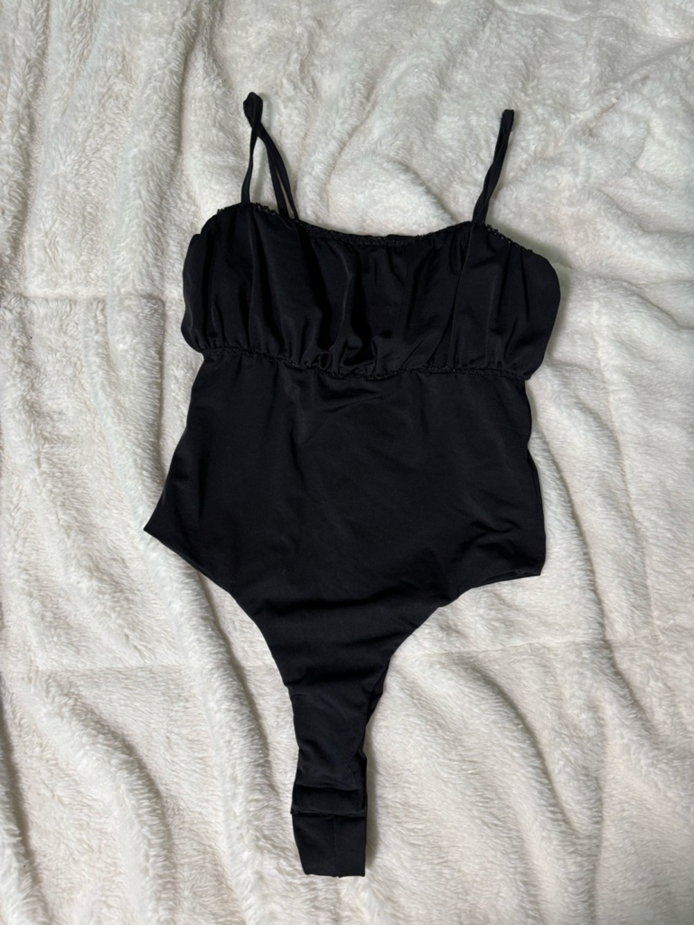 Princess Polly Black Ruffled Spaghetti Strap One Piece Bodysuit Going Out Top
